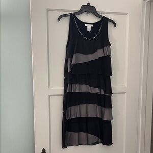 Design History Black Dress with Gray Tiered Ruffles